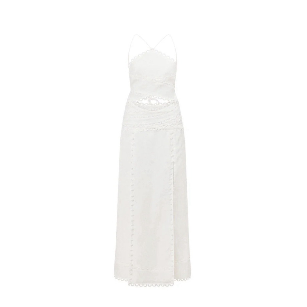 Zaco Australia White Linen Dress Runway Terra Beach Resort Halter Cutout Luxury - Picture 3 of 14